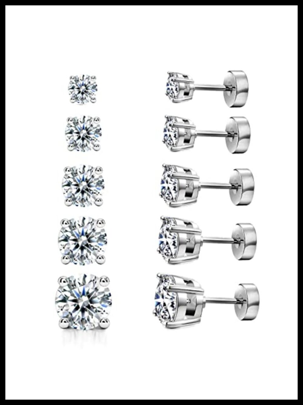 14K Gold Plated CZ Stud Earrings Set Hypoallergenic Flatback Stainless Steel
